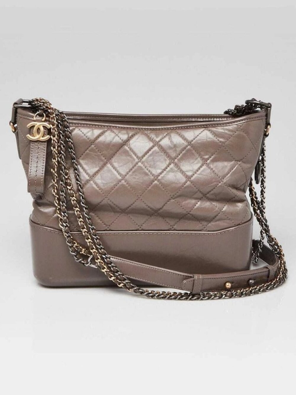 Chanel Grey Calfskin Leather Medium Gabrielle Hobo Bag